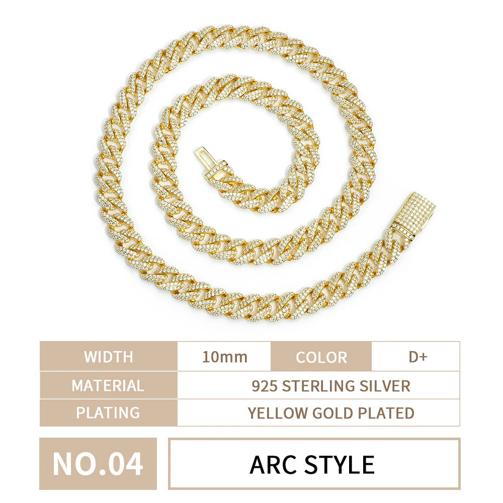 6mm-16mm Width Cuban Link 925 Sterling Silver Gold Plated Full of Iced Out Moissanite Hiphop Necklace  Cuban Chain for Rapper