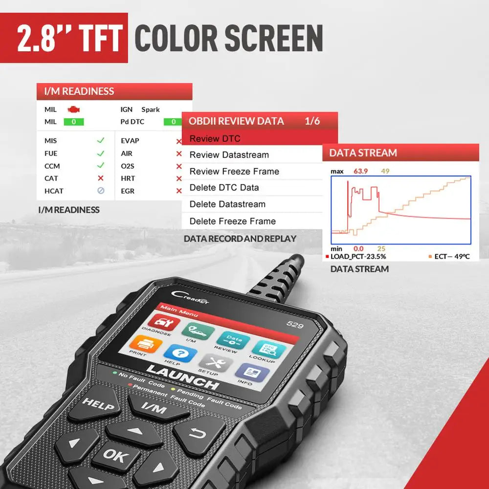 LAUNCH Creader 529 OBD2 Scanner Automotive Diagnostic Tool OBDII Code Reader Fault Code Read OBD Scan DIY Code Reader CR529