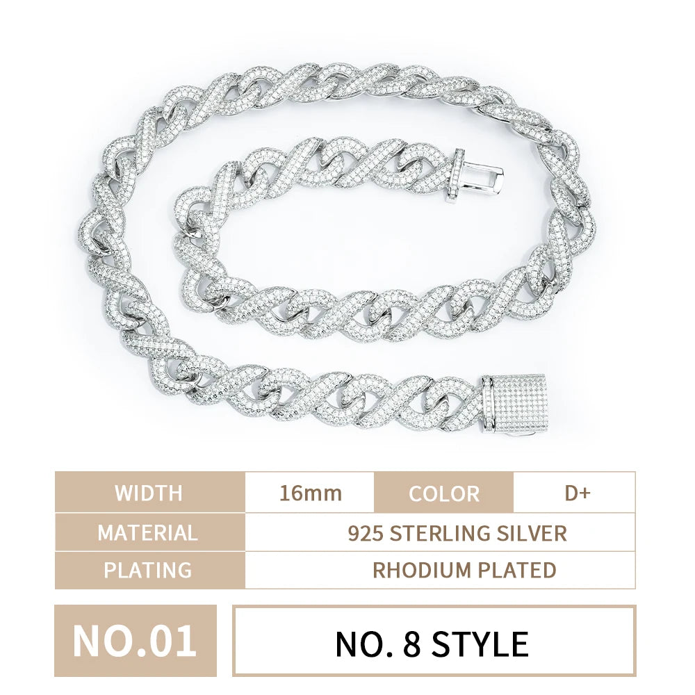 6mm-16mm Width Cuban Link 925 Sterling Silver Gold Plated Full of Iced Out Moissanite Hiphop Necklace  Cuban Chain for Rapper