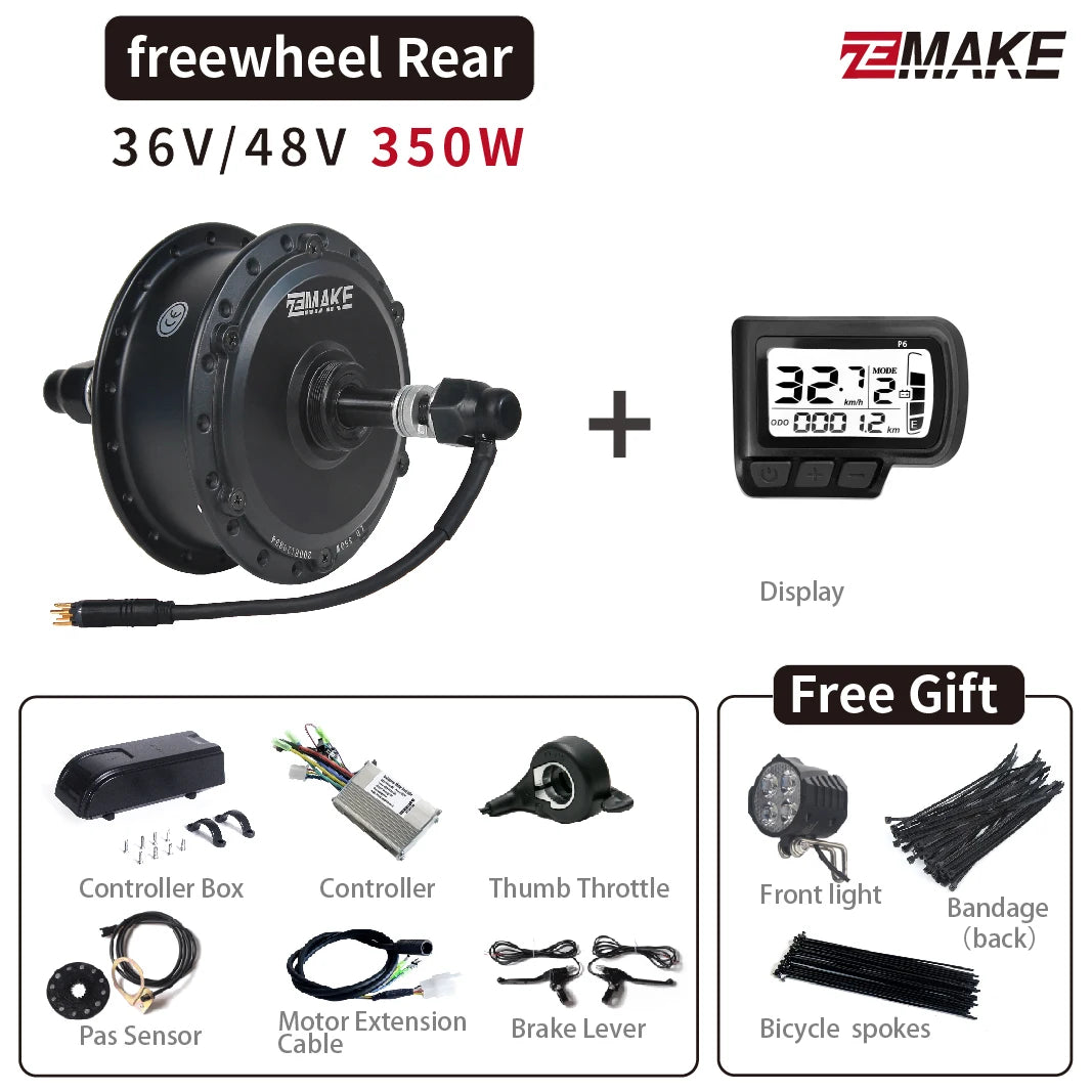 Ebike Motor Kit High Speed Brushless Gear Hub 36V 48V 350W 500W Electric Bike Conversion Front Cassette Rear displayp6 ZEMAKE