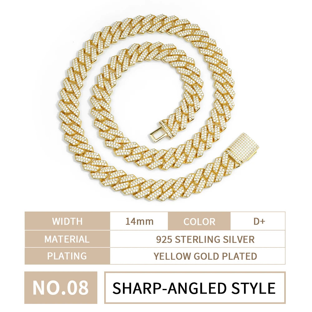 6mm-16mm Width Cuban Link 925 Sterling Silver Gold Plated Full of Iced Out Moissanite Hiphop Necklace  Cuban Chain for Rapper