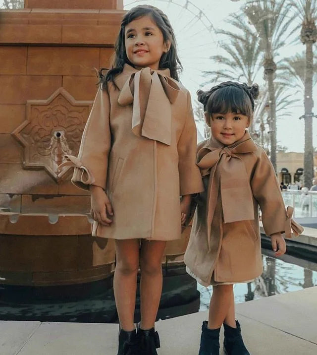 Children Coats for Girls Trench Jacket for Kids Fashion Korean Bow Outerwear Autumn Teenage Clothes Girls Long Coat Windbreaker
