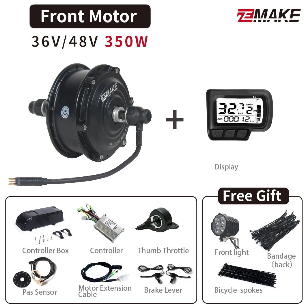 Ebike Motor Kit High Speed Brushless Gear Hub 36V 48V 350W 500W Electric Bike Conversion Front Cassette Rear displayp6 ZEMAKE