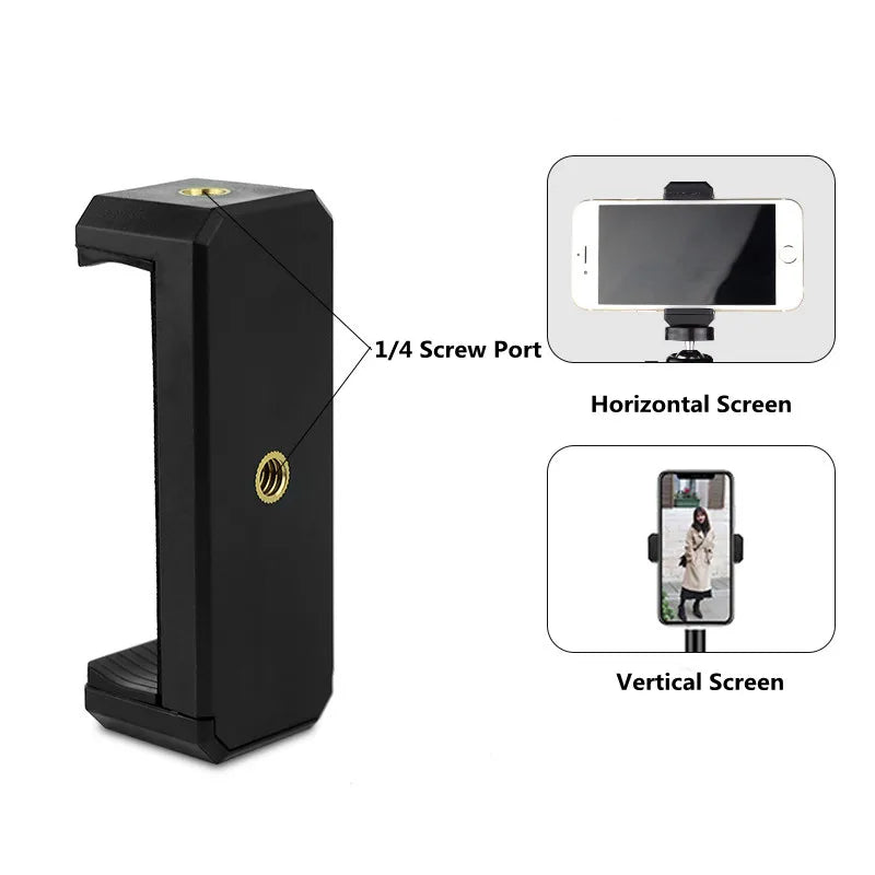 Universal Smartphone Holder Tripod Rotatable Bracket with 1/4inch Screw Adjustable Clip for Phone Cell Selfie Stick Camera Stand