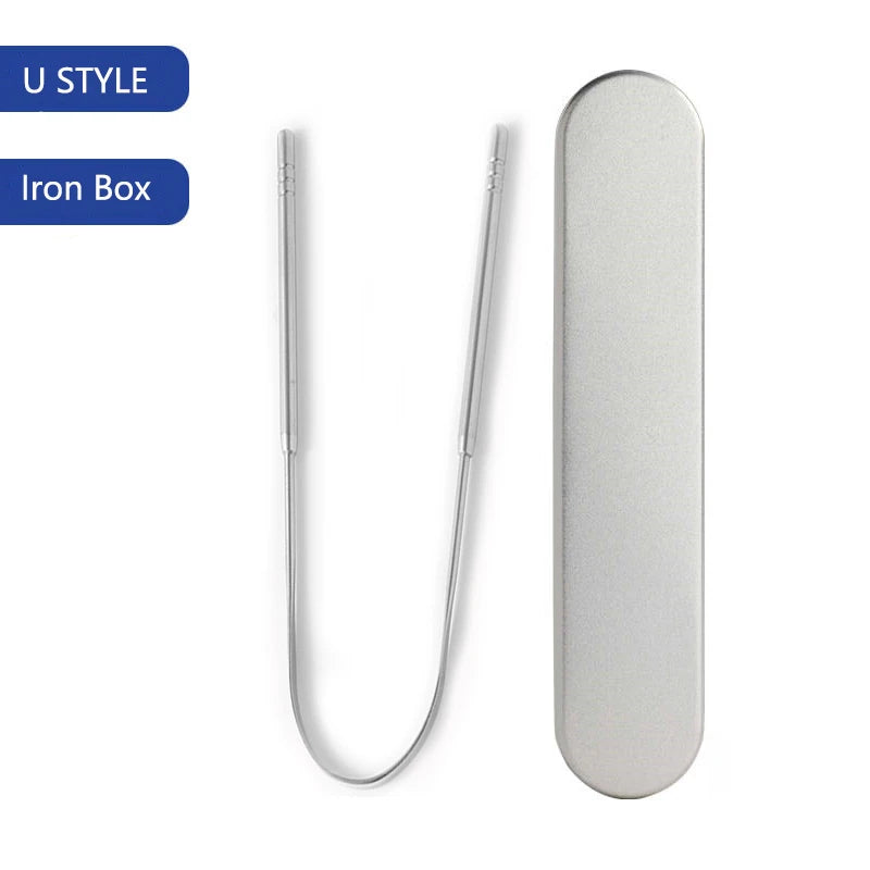 Stainless Steel Tongue Scraper Cleaner Travel Handy Case Fresh Breath Cleaning Coated Oral Hygiene Scrapper Cleaning Tools