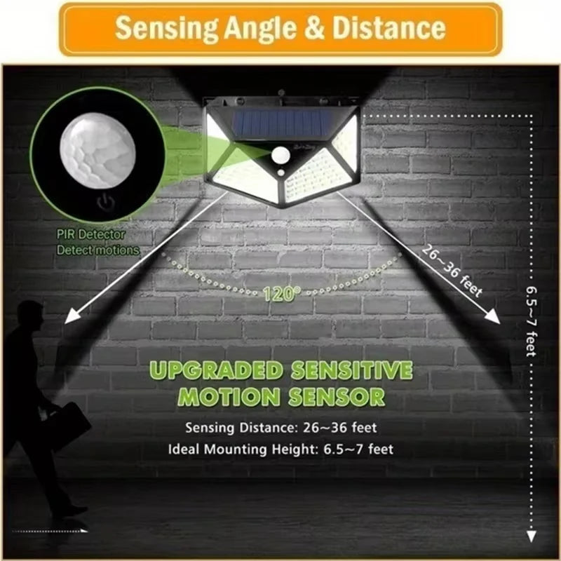 Multifunctional Solar Lamp Outdoor Garden Decoration Solar 100LED Light Waterproof Sunlight Powered Spotlight with Motion Sensor