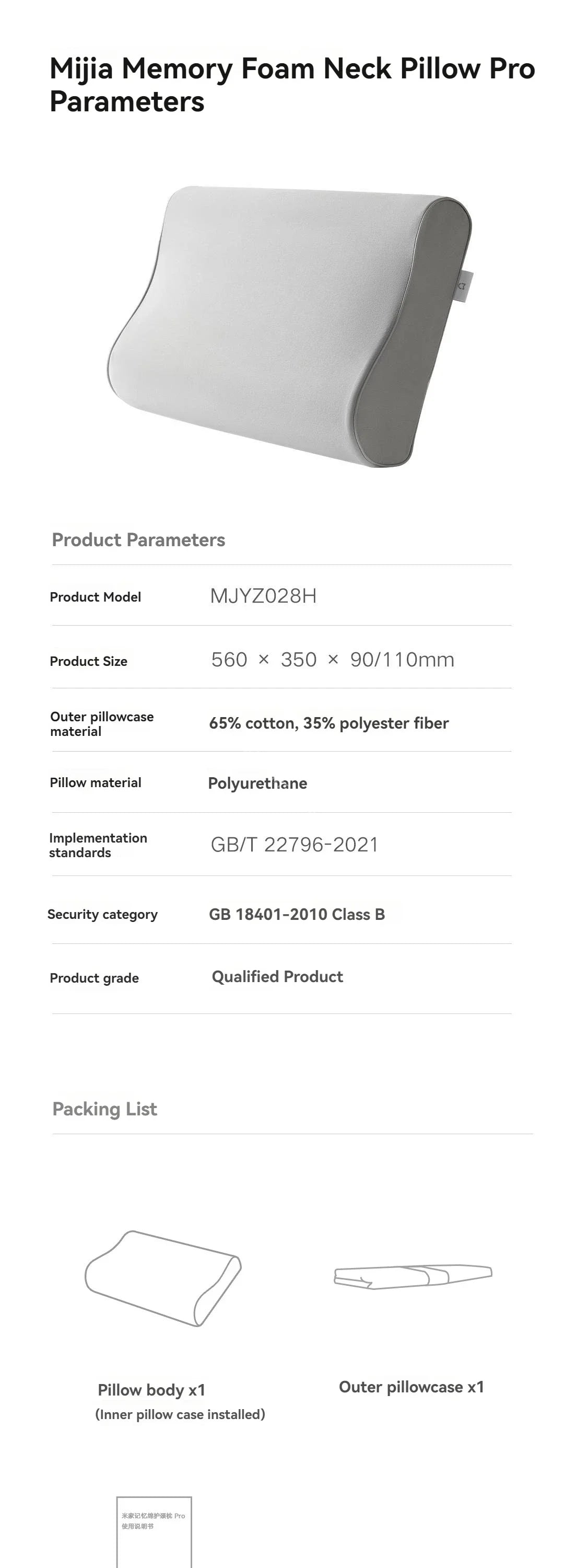 Xiaomi Mijia Memory Cotton Neck Pillow Pro Soft Breathable Antibacterial Strong Support 9cm 11cm High Low Curve Seamless Fit