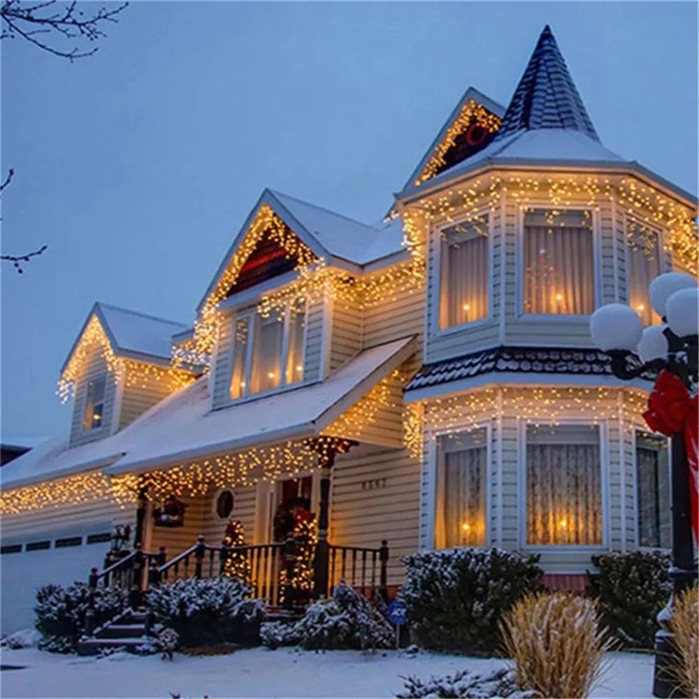 Christmas Lights Waterfall Outdoor Decoration 4M Droop 0.4-0.6m Led Lights Curtain String Lights Party Ggarden Eaves Decoration