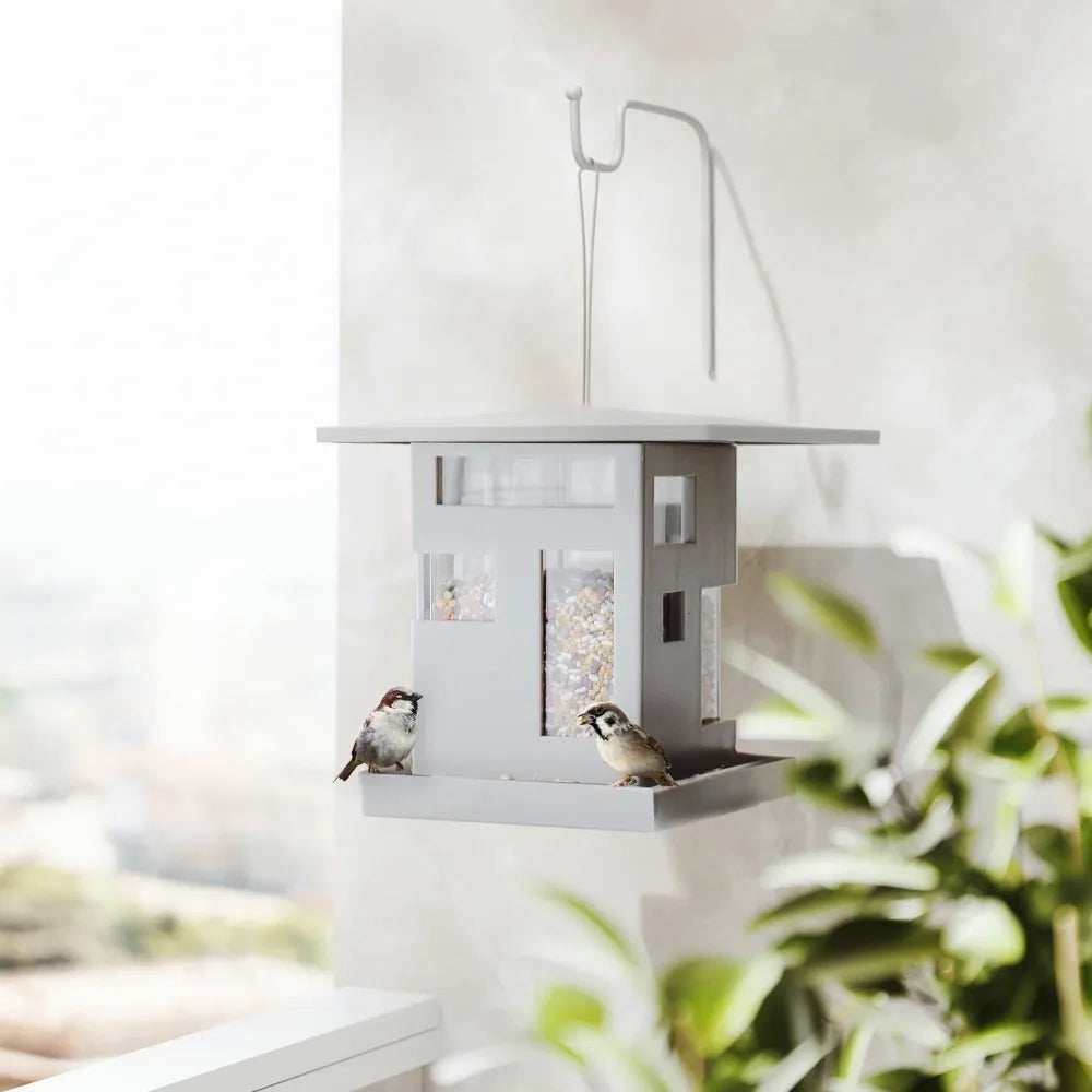 Weatherproof Cafe bird feeder 68 oz Gray, Top Lid Opens For Hasslefree Refilling Of Birdseed