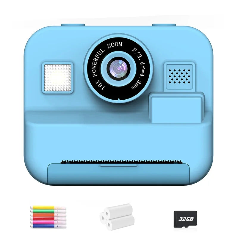 Educational Thermal Instant Print Camera With 32G Card, 1080P Children Mini Digital  Video Camera for Kids Learning  Development