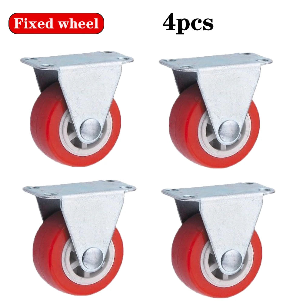 2 ⁄ 4 quiet small casters, universal wheels, 1.97 "rotating casters, red fixed wheels, for wheelbarrows, furniture project carts