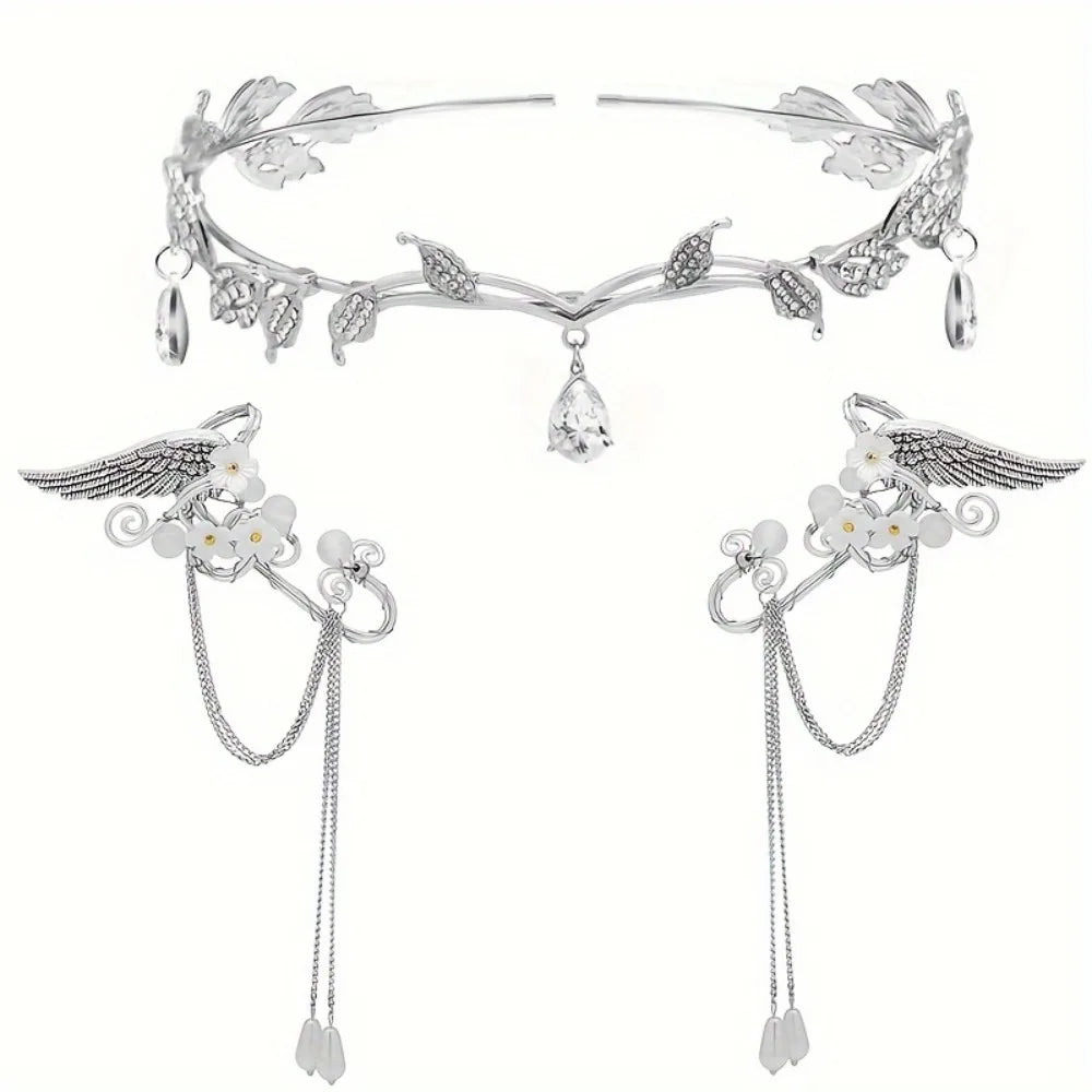 Rhinestone Leaf Wedding Tiara Headband for Brides, Silver Crown Headband for Pageants Wedding Prom Birthday