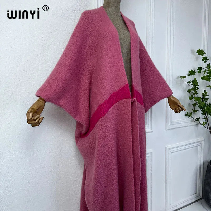 WINYI winter outfits for women Luxury Fur Neutral coat Thick comfortable Warm Solid color fashion coat poncho long down dress