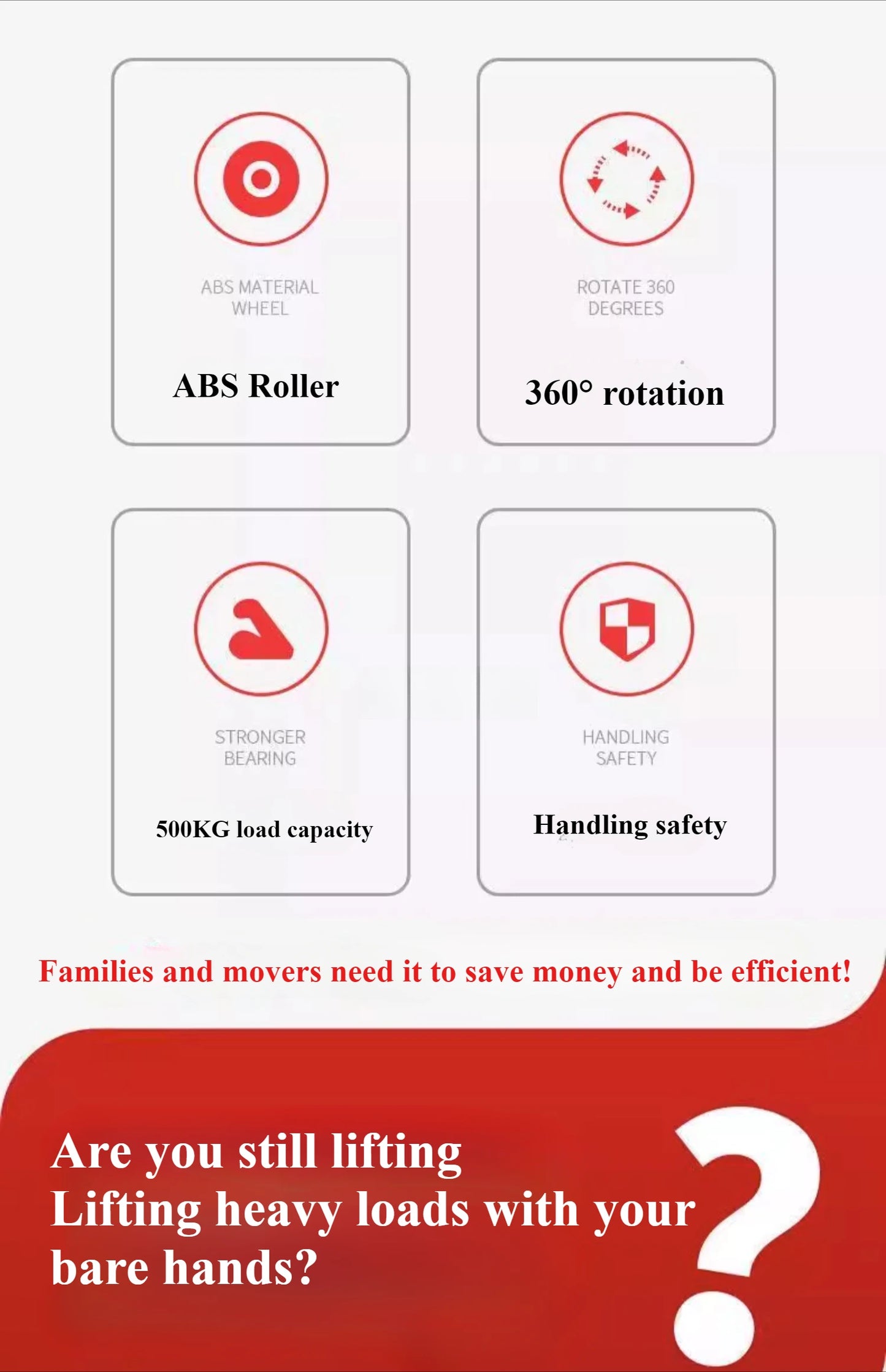1Set Heavy Duty Furniture Lifter Mover Roller with Wheel Bar Moving Device Lifting Helper Furniture Moving Transport Tool