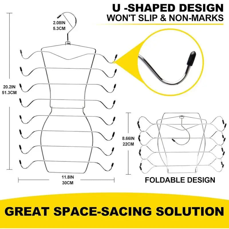Foldable Mental Bra Hanger 8-layer Bra Hanger Sports Bra Hanger Space Saving Non-Slip Rotatable Sport Bras Holder for Closet