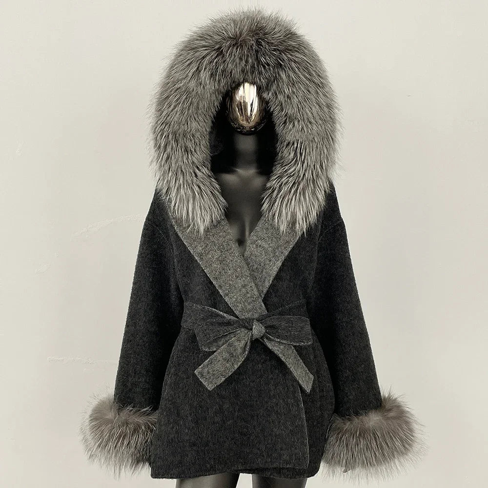 Real Fur Wool Coat Women Clothing Hooded Autumn Winter Commute Fur Coat 2025 Fashion Clothes Lady Raccoon Fur Woolen Jacket