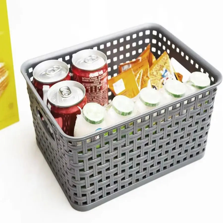 4 Pack Plastic Storage Box Hollowed Out Side Woven Simple Storage Organizer Basket, Home Goods Kitchen Sundry Boxes