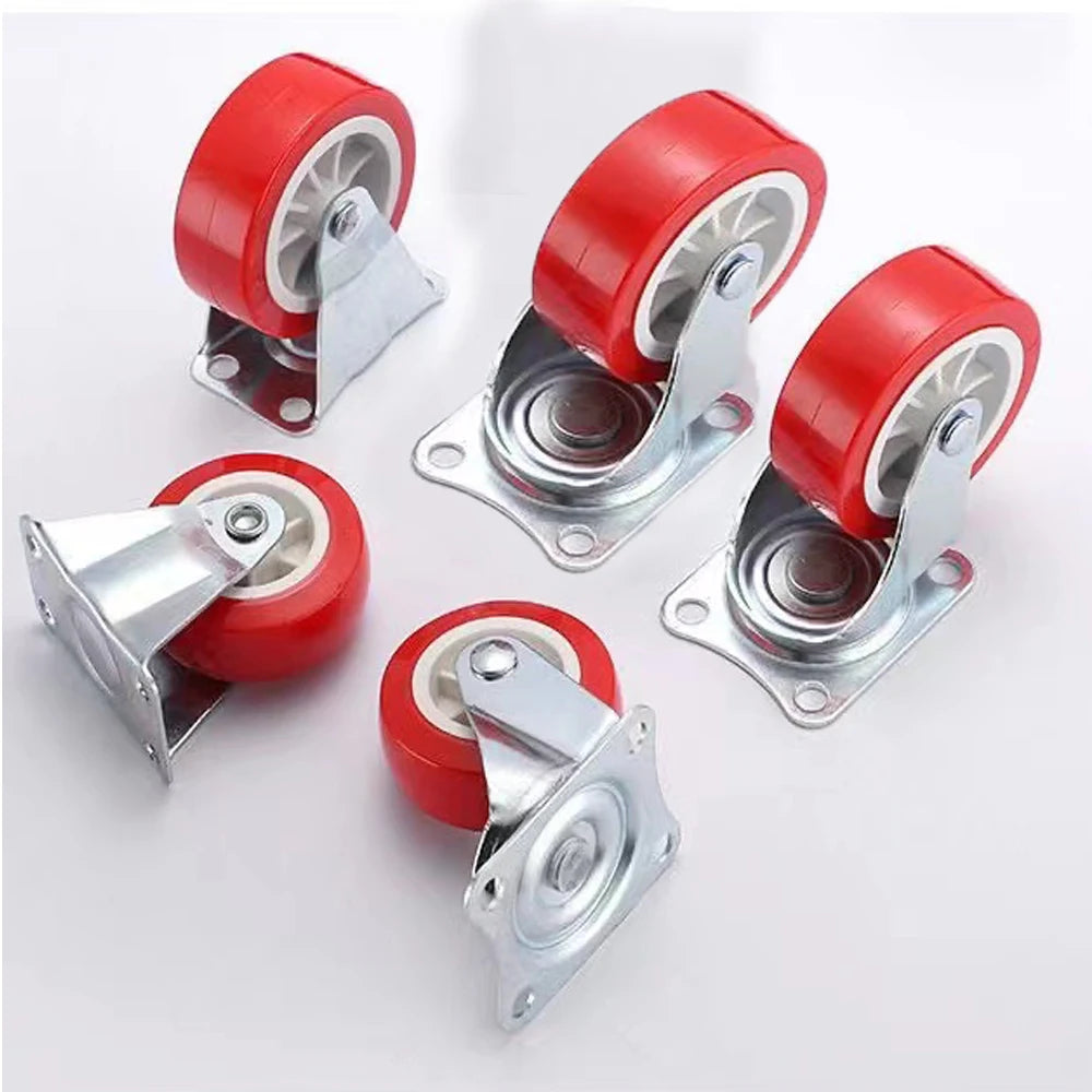 2 ⁄ 4 quiet small casters, universal wheels, 1.97 "rotating casters, red fixed wheels, for wheelbarrows, furniture project carts