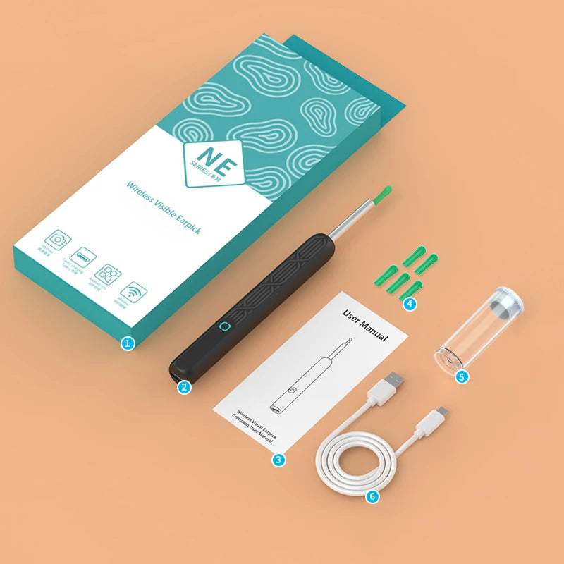 Intelligent WiFi Ear Health Device with Live Camera & LED Lighting, Solid ABS Plastic, Easy Transportation Design