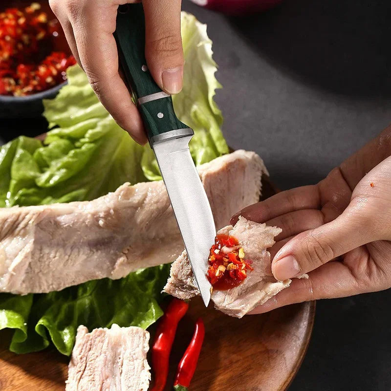 Barbecue Knife Can Open Bottle Cleaver Meat Fruit Vegetables Utility Boning Knife Kitchen Chef  Knives Wooden Handle With Sheath