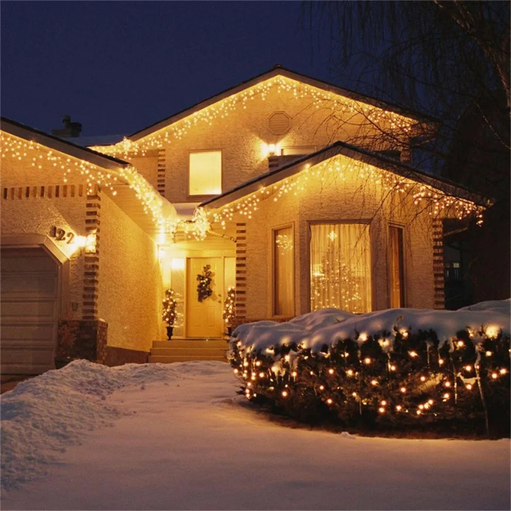 Christmas Lights Waterfall Outdoor Decoration 4M Droop 0.4-0.6m Led Lights Curtain String Lights Party Ggarden Eaves Decoration
