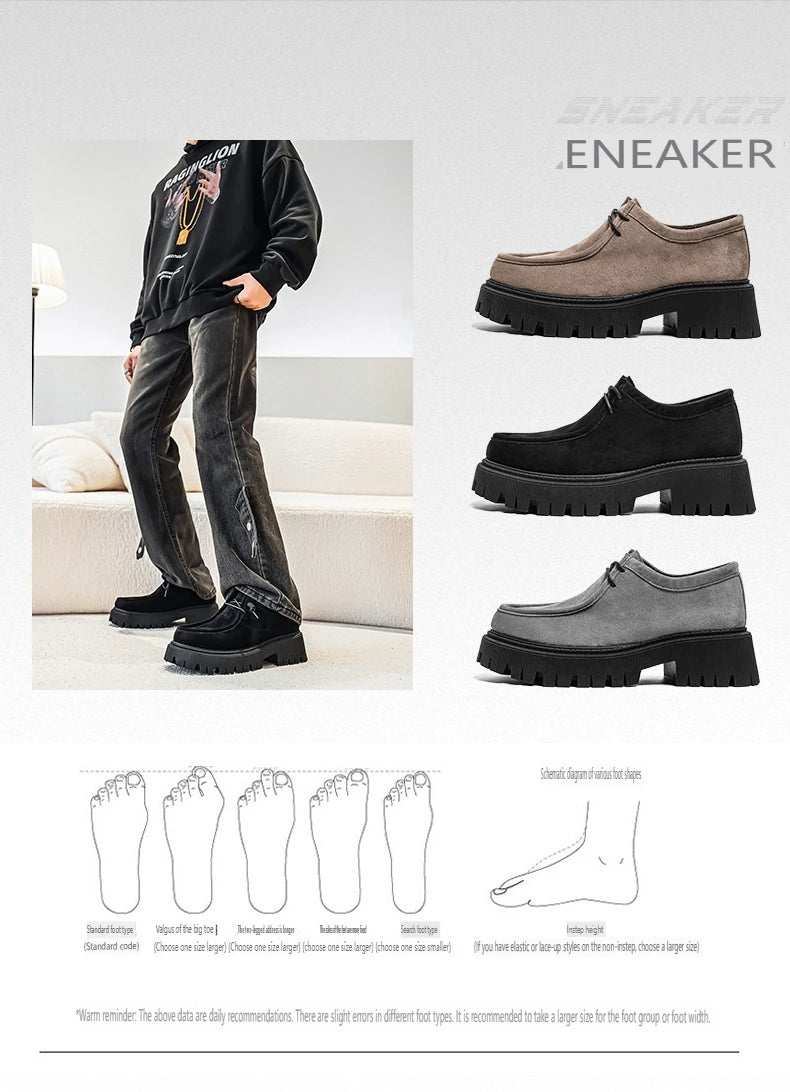 Men's Shoes 2025 Autumn New Style High-heel Thick-soled Loafers, Durable and Retro Casual Shoes, Everyday Street Trend Sneakers