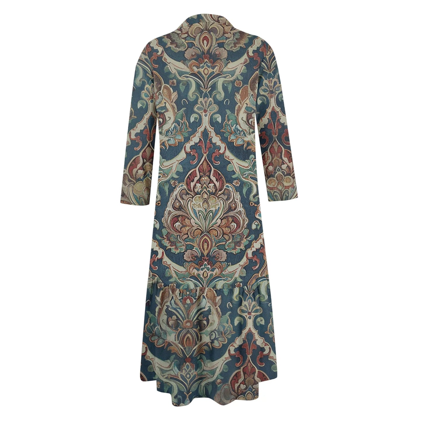 Ladies' Fashionable Temperament Autumn And Winter Button Lapel Long Sleeved Retro Printed Spring And Autumn Dress
