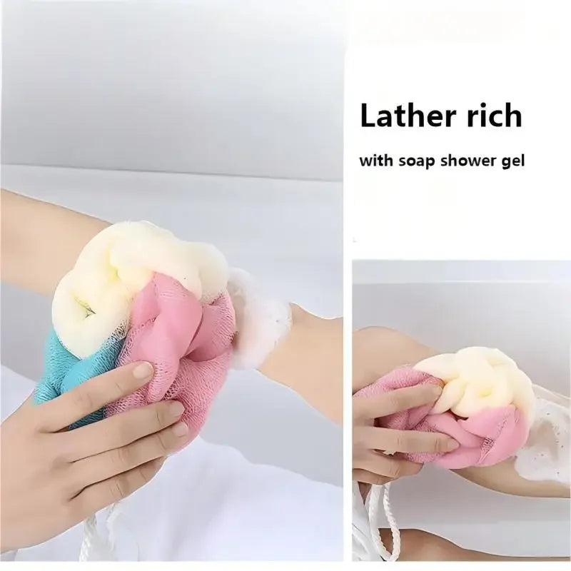Exfoliating Bath Towel - Long Handle Back Scrubber for Deep Cleansing, Color Block Design Mesh Body Scrub