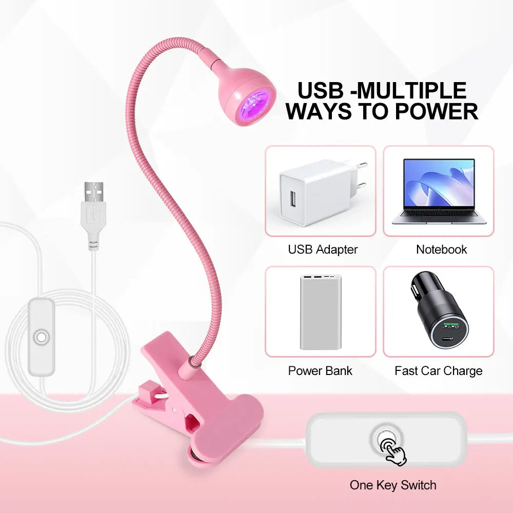 Nail LED UV Lamp for Drying Gel Nails Polish Clip-On Flexible Desk Mini Portable USB Nail Lamp UV Light Dryer for Manicure Salon