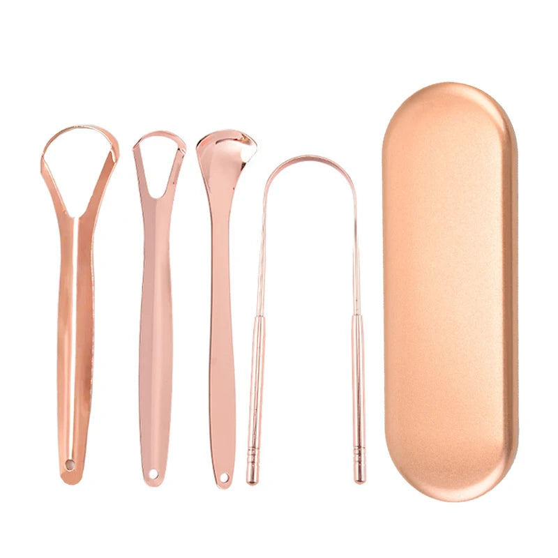 Stainless Steel Tongue Scraper Cleaner Travel Handy Case Fresh Breath Cleaning Coated Oral Hygiene Scrapper Cleaning Tools