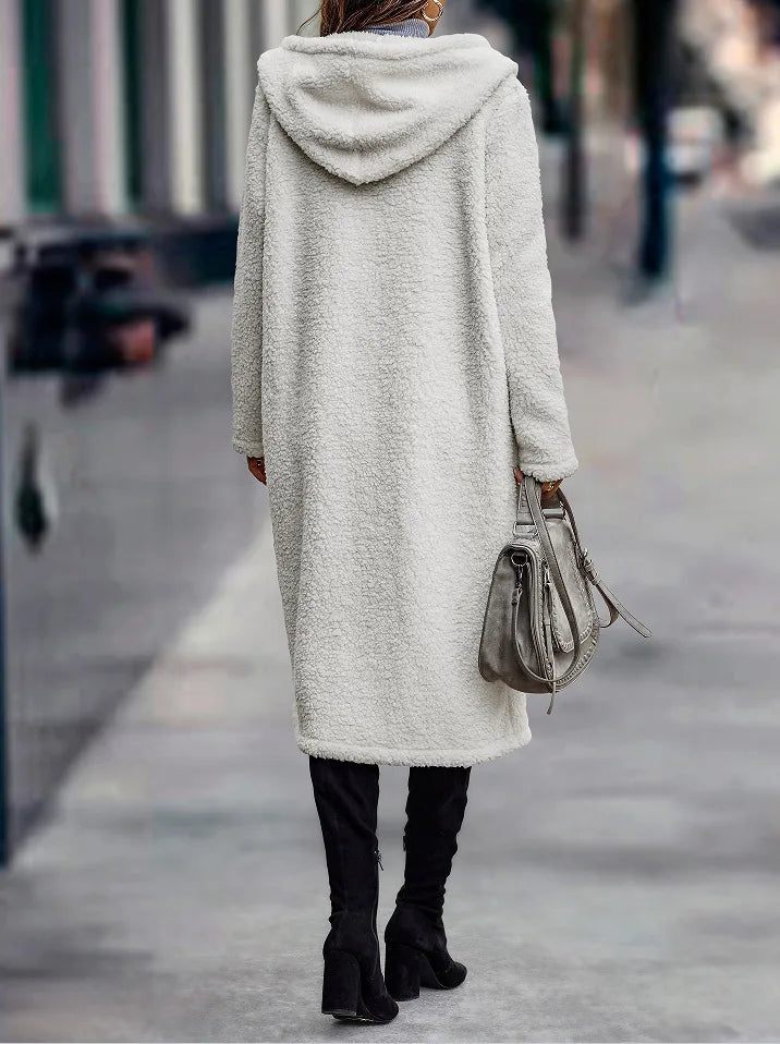 Hooded Coats Long Coat Women Work Turn Down Collar Warm Thick Work Trench Streetwear Elegant Jackets Open Stith Autumn Winter