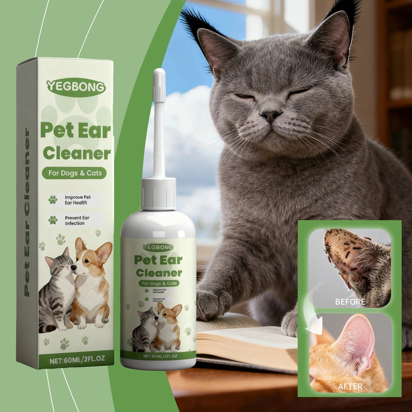 Universal Pet Ear Care Drops (Cats & Dogs) - Gentle Cleansing, Odor Removal. Daily Nourishment & Ear Care for Pets