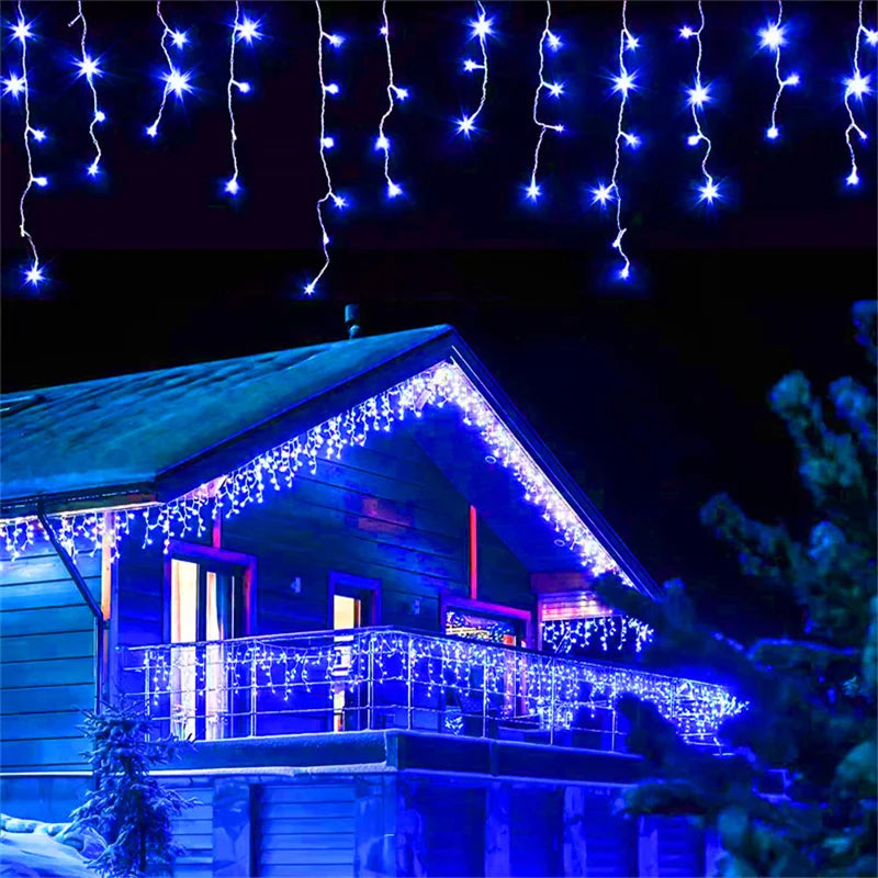 Christmas Lights Waterfall Outdoor Decoration 4M Droop 0.4-0.6m Led Lights Curtain String Lights Party Ggarden Eaves Decoration