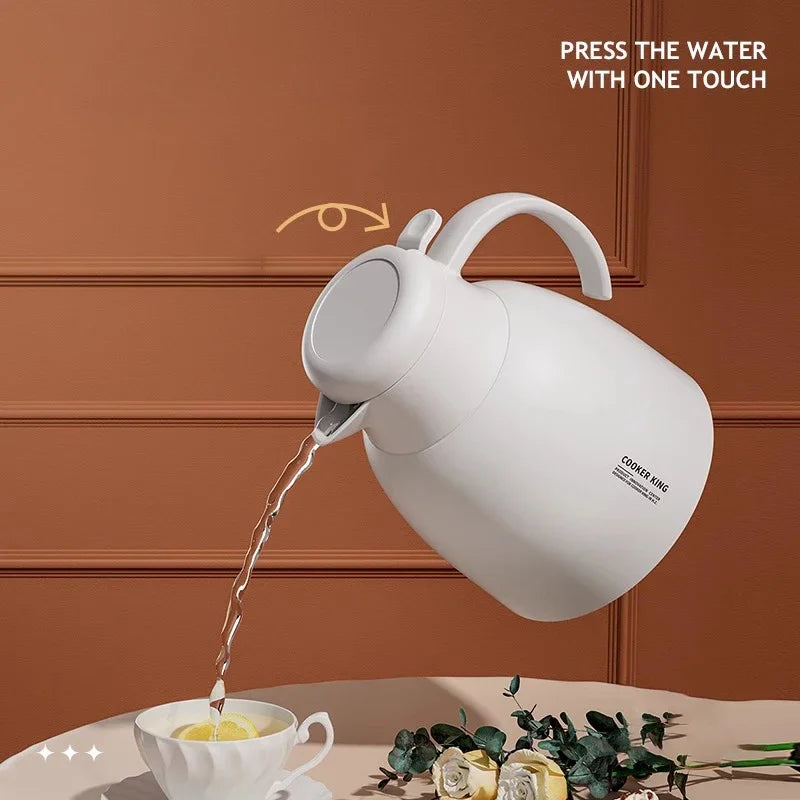 COOKER KING Thermo Jug Glass Inner Insulation Pot Thermal Kettle with Handle Dormitory Thermal Flask Keep Warm＆Cold Water Kettle