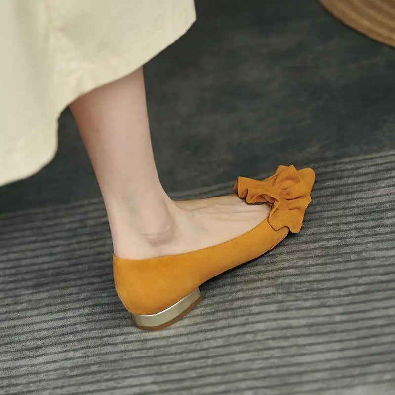 Shoes for Woman 2025 Office Women's Summer Footwear Pointed Toe Yellow Low Heel Elegant Fashion Trend on Promotion High Quality