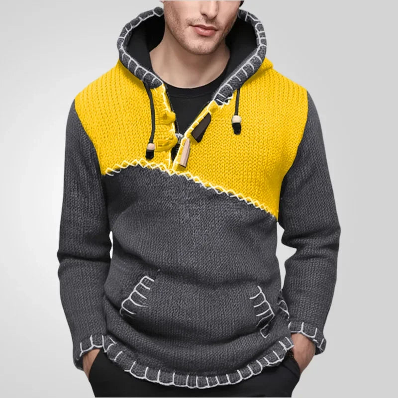 Pullovers Men Sweatshirts Sweaters Pockets Casual Loose Splice Hooded Knitted Drawstring Regular Thick Tops Autumn Winter