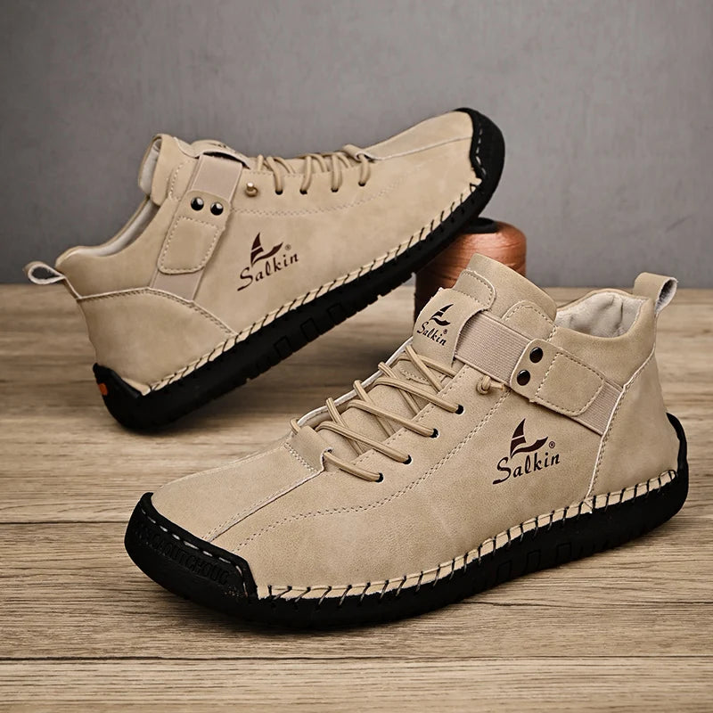 New 2025 Handmade Leather Casual Men Shoes Design Sneakers Man Breathable Leather Shoes Men Ankle Boots Outdoor
