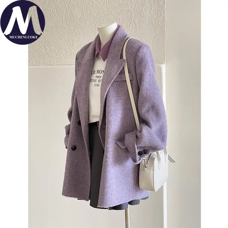 Coats for Woman Autumn Winter New Elegant Long Sleeves Short Woolen Jacke Korean Fashion Casual Loose Keep Warm Versatile Coats