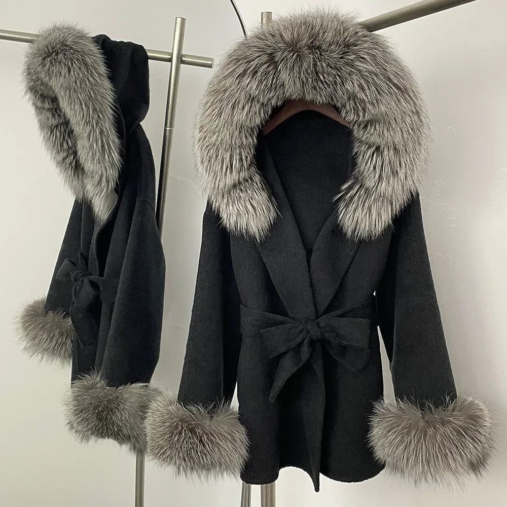 Real Fur Wool Coat Women Clothing Hooded Autumn Winter Commute Fur Coat 2025 Fashion Clothes Lady Raccoon Fur Woolen Jacket