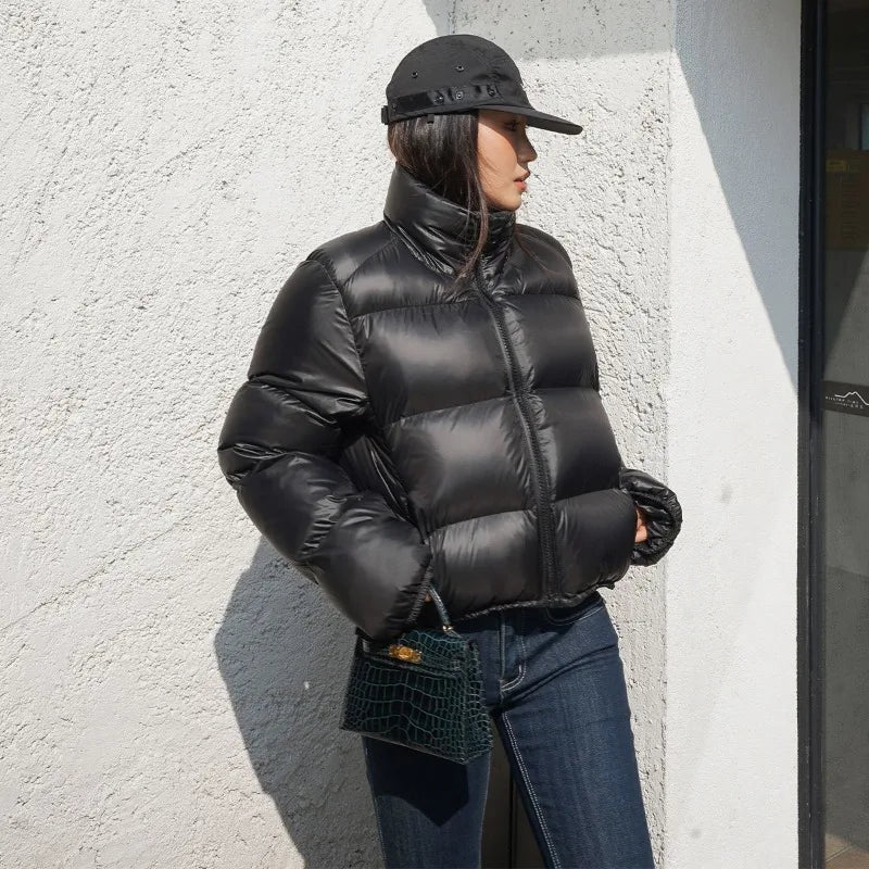 Winter Clothes Women Warm Cropped Jacket Y2K Luxury Design Windproof Coat Thick Parkas Long Sleeve Top Puffer Jacket Black Brown