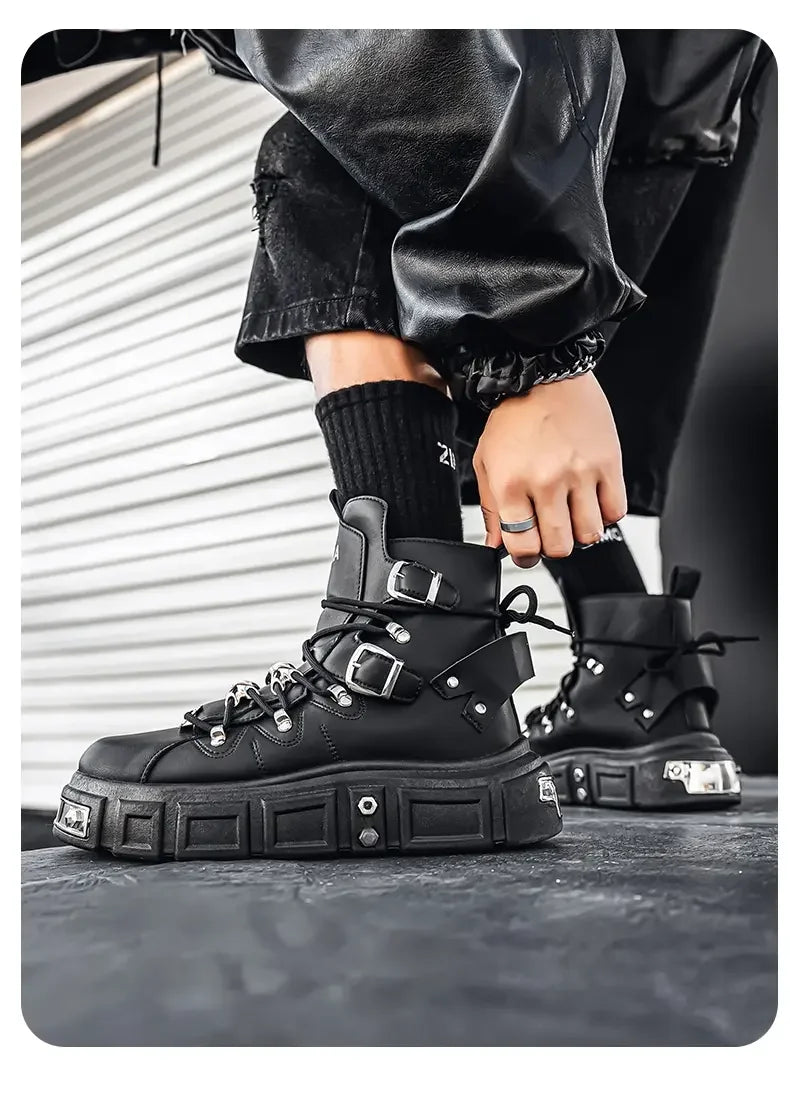 Boots For Man Fashion Rivet Leather Design Luxury Shoes Gothic Black Street Hip Hop punk Rock ankle boots Men Motorcycle shoes