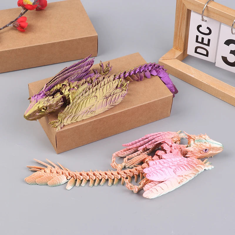3D Printed Dragon Feathered Wyvern Dragon Articulated Fidget Dragon Home Office Decor Desktop Pet Desk Toy