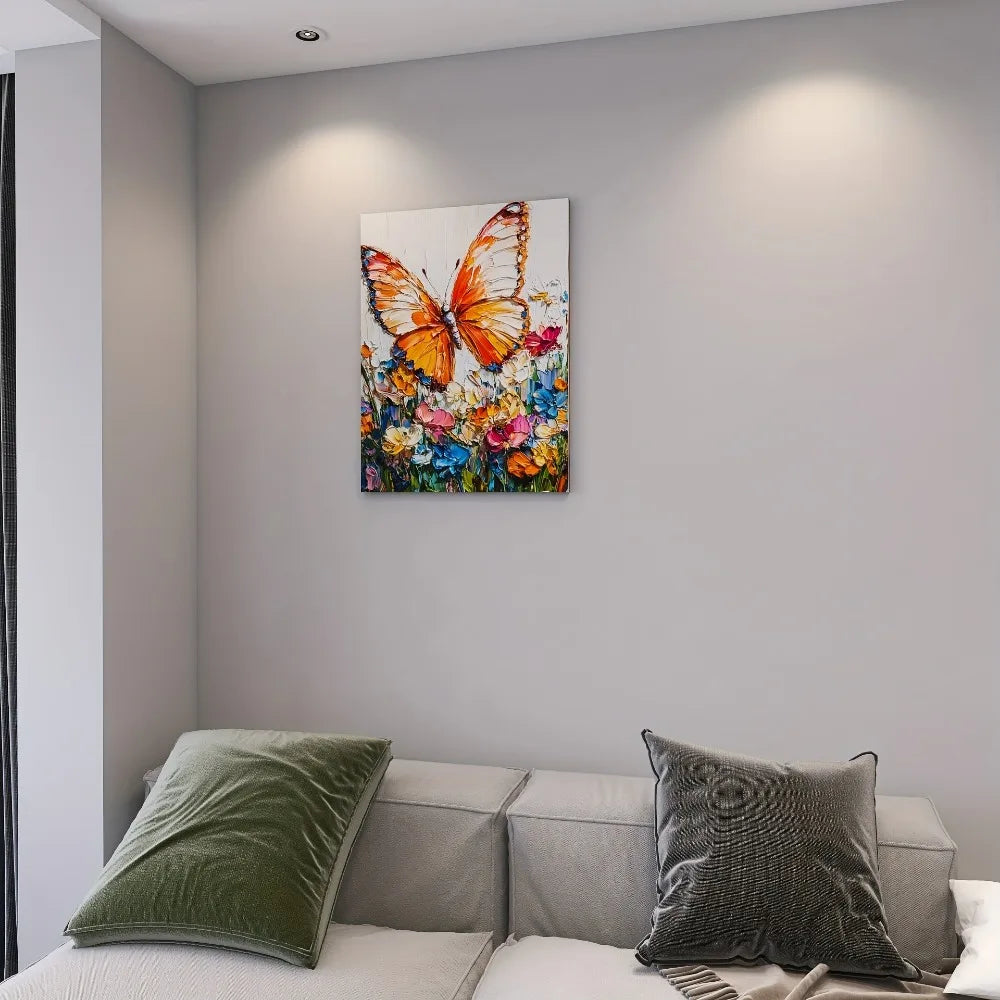 Vibrant butterfly and floral canvas art for bedroom, living room, home office, 1.5 inch thick pine solid wood frame