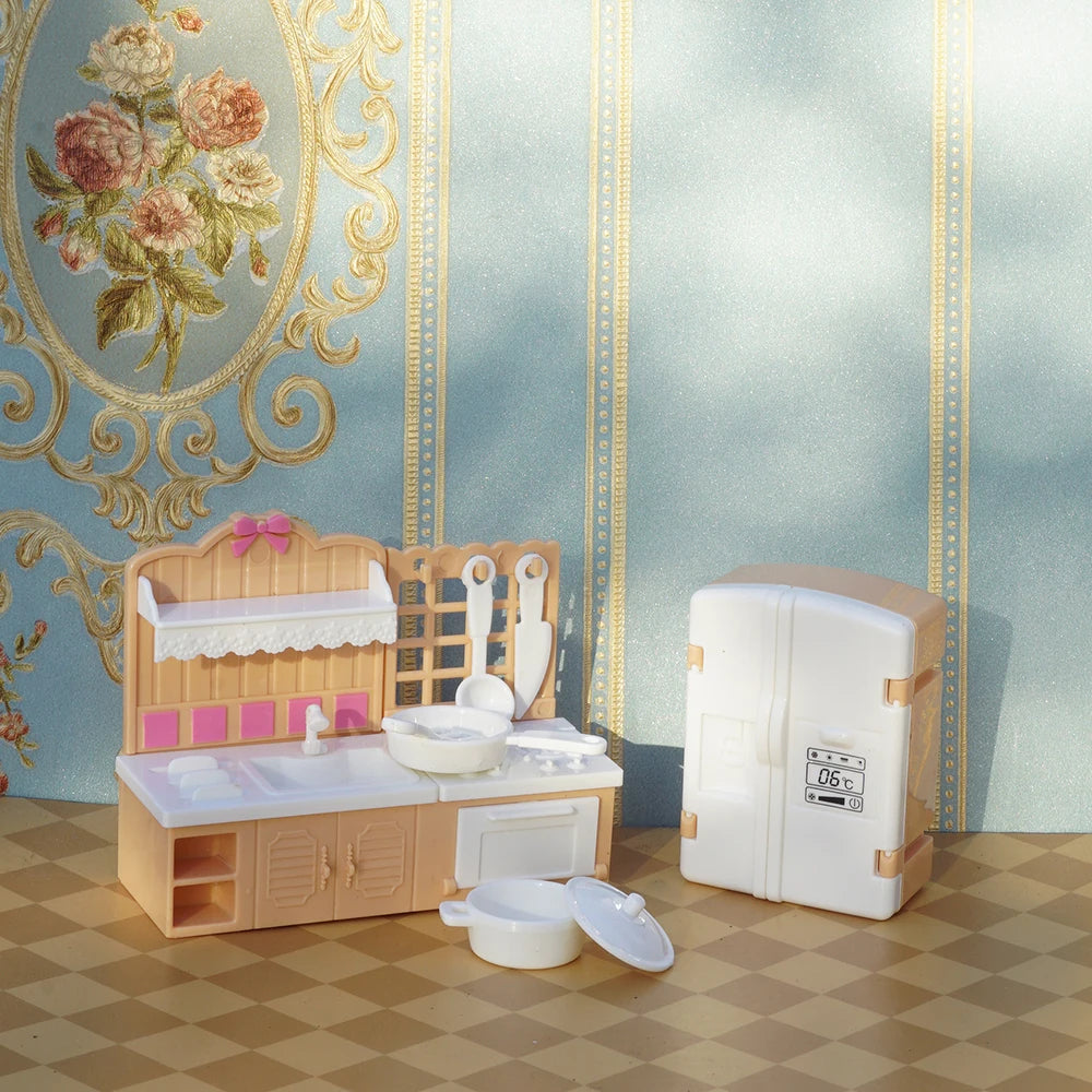 24Pcs Style Brown Miniature DollhouseFurniture Accessory Kids Toy Cute Kawaii Pink Kitchen Cooking Things For Girl Gifts