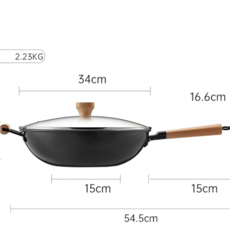 Cooker King Traditional Coating-Free Carbon Steel Wok, 30/32/34 cm Stir-Fry Pan for Gas & Induction Cooktops
