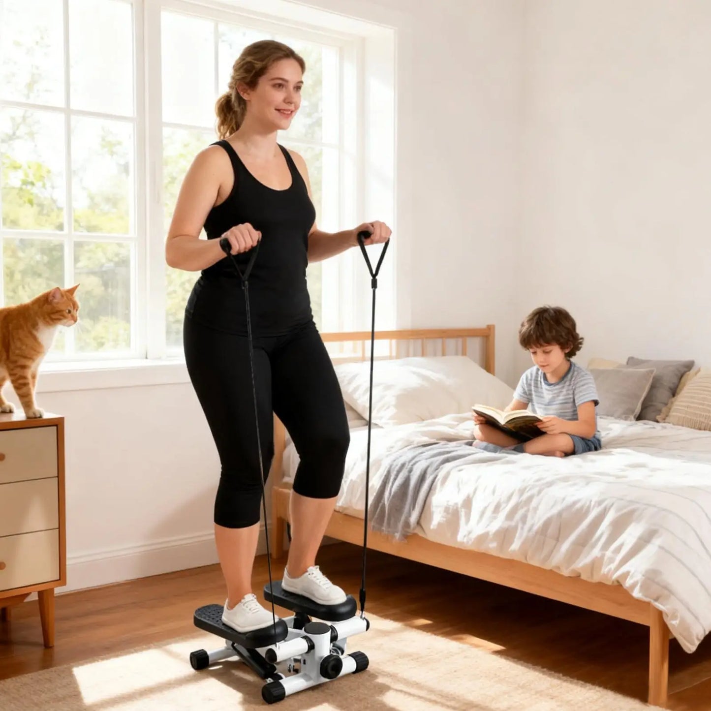 Mini Walking Stepper with Resistance Band Muscle Strengthening Machine for Travel Home Office Gym Indoor Apartment