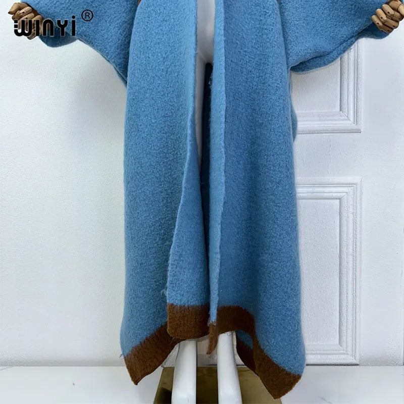 WINYI winter outfits for women Luxury Fur Neutral coat Thick comfortable Warm Solid color fashion coat poncho long down dress