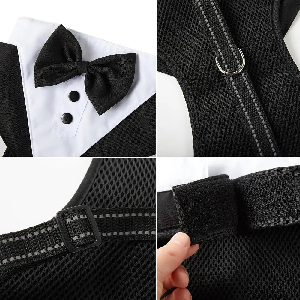 Dog Tuxedo Costume Formal Shirt Wedding Black Jacket Suit Pet Puppy Prince Ceremony Bow Tie Suit Small Dogs Cats Clothes