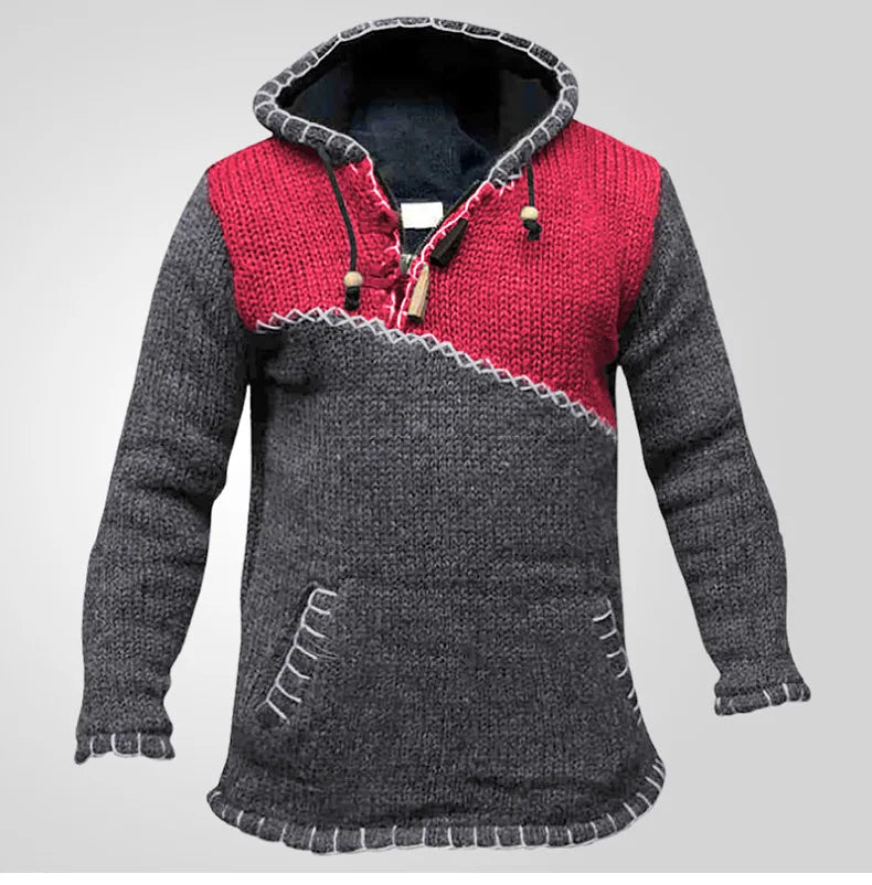Pullovers Men Sweatshirts Sweaters Pockets Casual Loose Splice Hooded Knitted Drawstring Regular Thick Tops Autumn Winter
