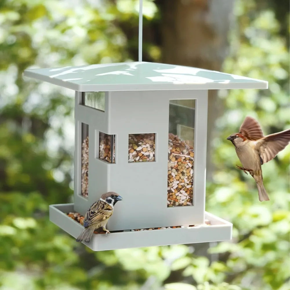 Weatherproof Cafe bird feeder 68 oz Gray, Top Lid Opens For Hasslefree Refilling Of Birdseed